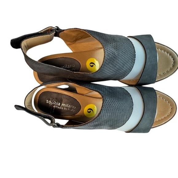 Sophia Milano Gray Perforated Slingback Block Heel Sandals Made in Italy - 9 - Picture 7 of 11
